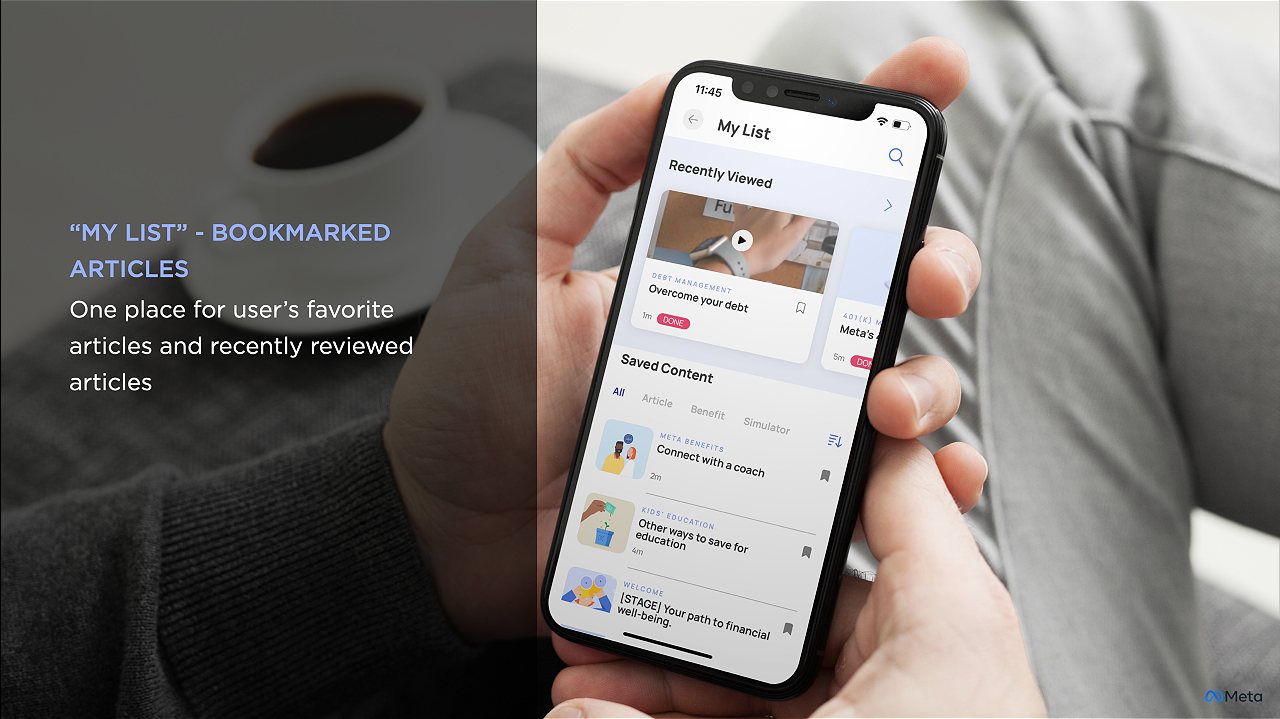 My List — bookmarked articles and recently reviewed content